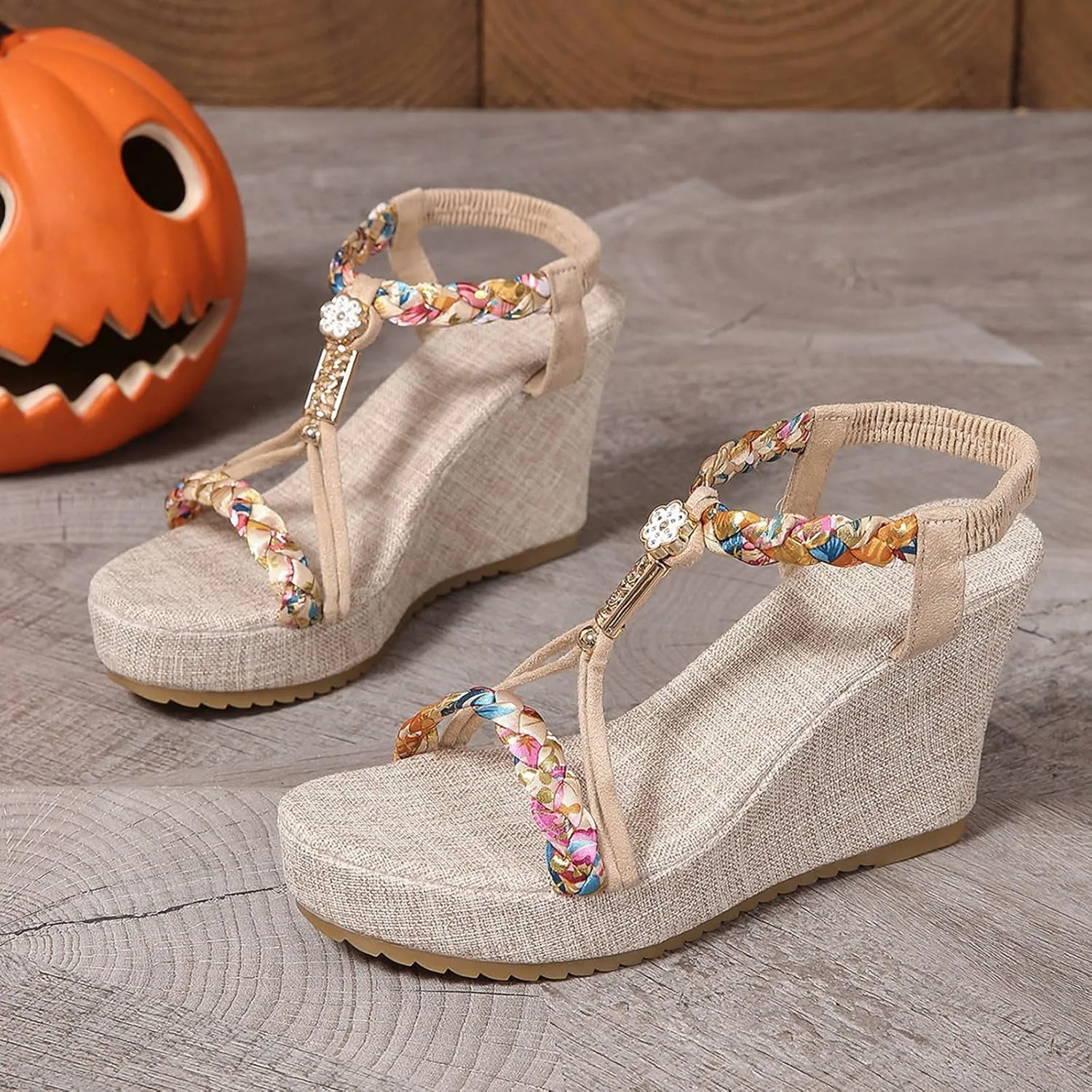 Beach Sandals for Woman High Heeled Elastic Ankle Strappy Shoes Open Toe Sandal Casual Dressy Workout Hiking Shoe