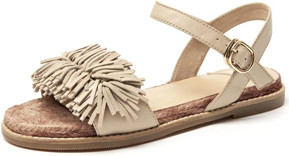 BEAU TODAY Flat Sandals for Women, Fashion Strappy Sandal Comfortable Arch Support Open Toe Beach Dressy Leather Summer Low Platform Sandals