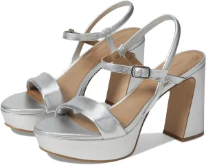 Bernardo® Ventura Heeled Sandals for Women – Leather Construction – Rubber Outsole – Ankle Buckle Closure Silver 11 M