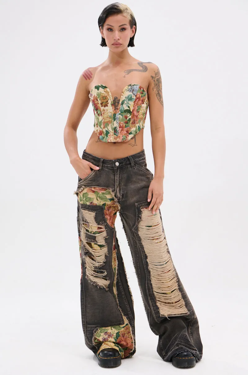 BRIGETTE DISTRESSED JEANS WITH JACQUARD DETAIL