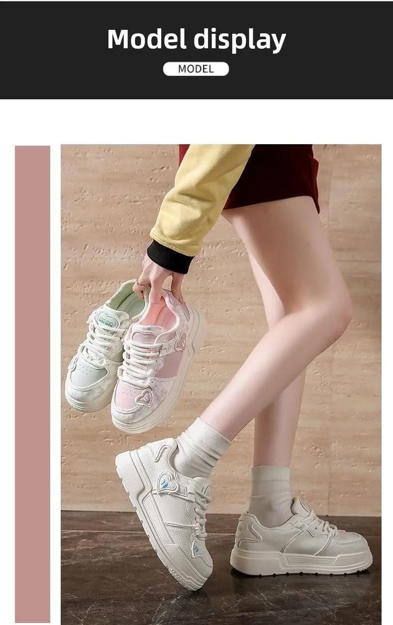 Canvas Y2K Heart Design Thick Sole Height Increasing Sneakers   for Students Casual Daily Wear   2025 Trendy Style Lightweight Comfortable White Shoes for Women