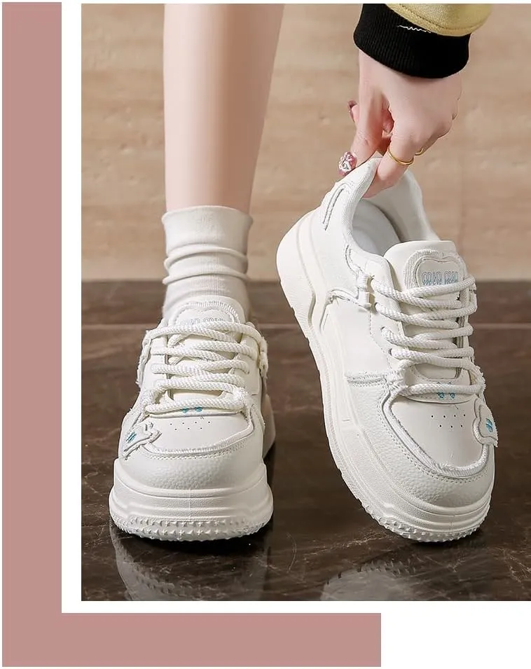 Canvas Y2K Heart Design Thick Sole Height Increasing Sneakers   for Students Casual Daily Wear   2025 Trendy Style Lightweight Comfortable White Shoes for Women