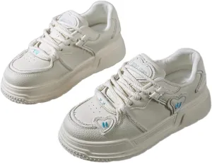 Canvas Y2K Heart Design Thick Sole Height Increasing Sneakers   for Students Casual Daily Wear   2025 Trendy Style Lightweight Comfortable White Shoes for Women
