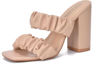 Cape Robbin Women's Chunky High Heels - Strappy Square Open Toe Sandals (RIE Del)