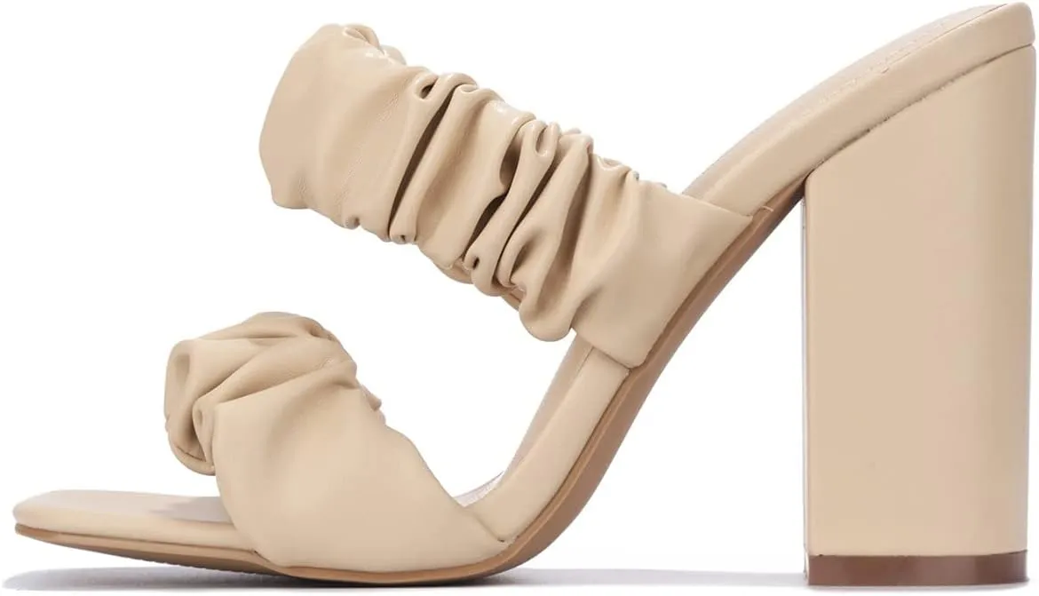 Cape Robbin Women's Chunky High Heels - Strappy Square Open Toe Sandals (RIE Del)