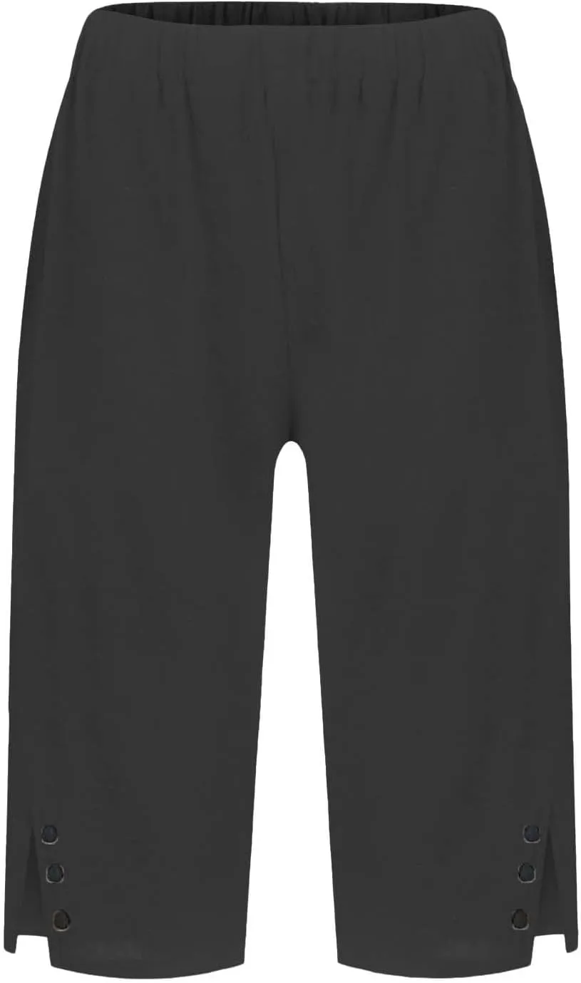 Capri Pants for Women Knee Length Linen Bermuda Shorts Summer Casual Straight Leg Loose Comfy Beach Short Trousers