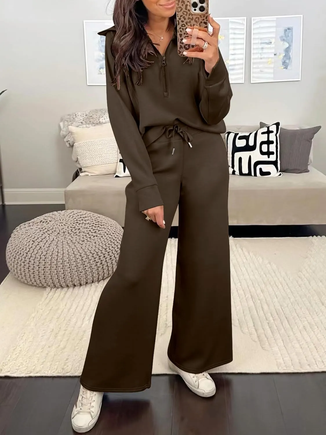 Caracilia Womens 2 Piece Outfits Lounge Sets Oversized Sweatshirt Sweatpants Sweatsuit Matching Sweat Set 2024 Fall Tracksuit
