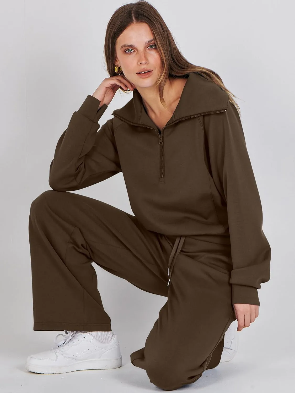 Caracilia Womens 2 Piece Outfits Lounge Sets Oversized Sweatshirt Sweatpants Sweatsuit Matching Sweat Set 2024 Fall Tracksuit