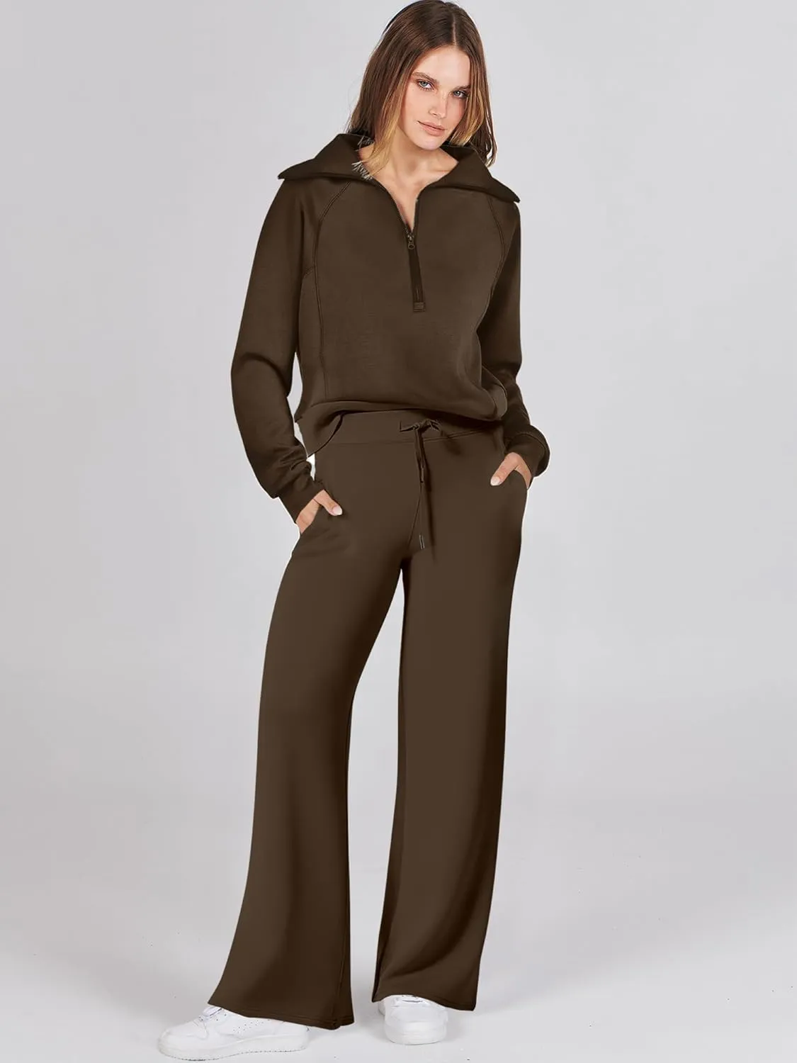 Caracilia Womens 2 Piece Outfits Lounge Sets Oversized Sweatshirt Sweatpants Sweatsuit Matching Sweat Set 2024 Fall Tracksuit
