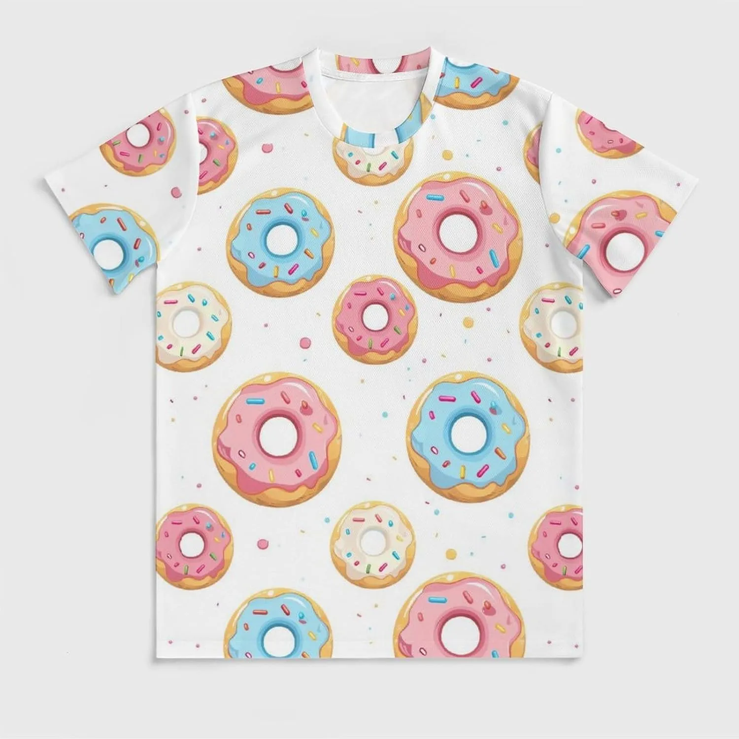 Cartoon Donuts with Sprinkle Men's T-Shirt Short Sleeve T-Shirts Casual Tops Ice Silk Tees