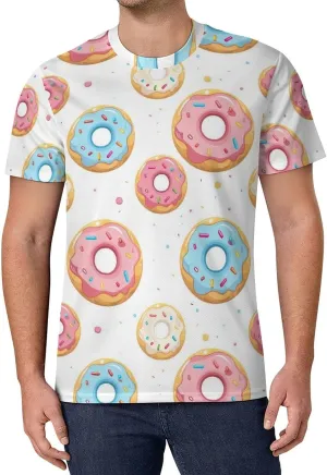Cartoon Donuts with Sprinkle Men's T-Shirt Short Sleeve T-Shirts Casual Tops Ice Silk Tees