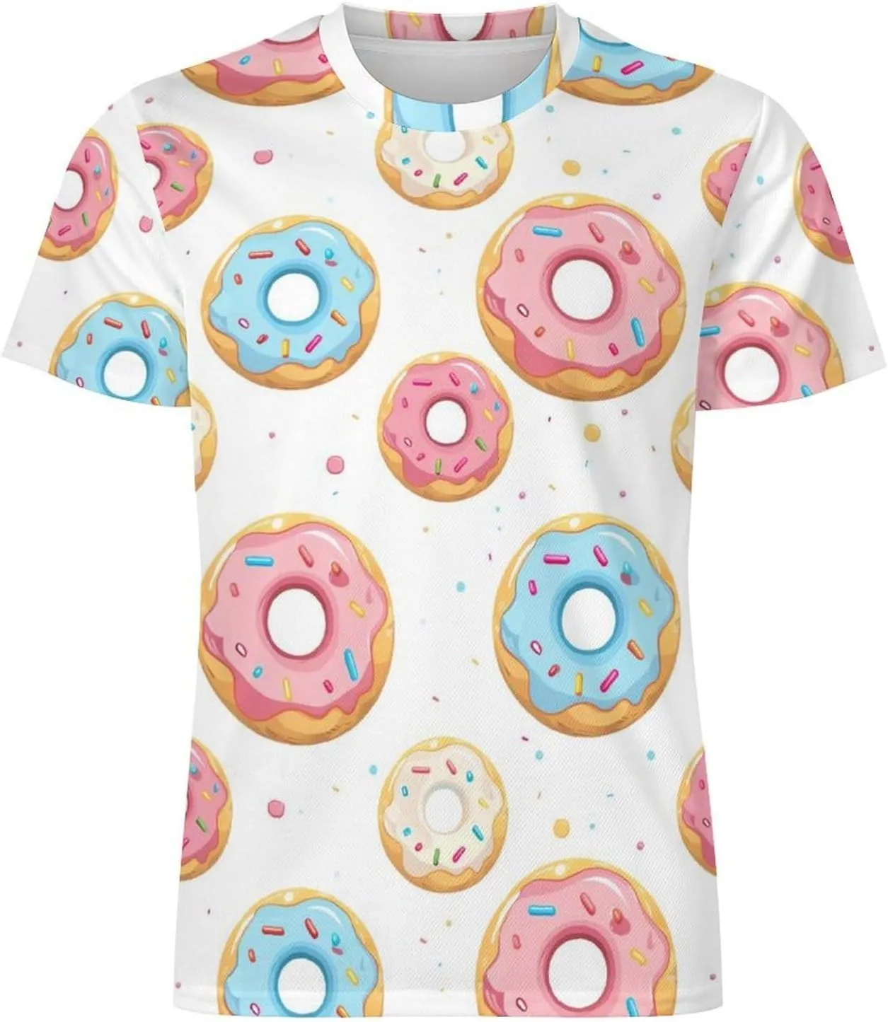 Cartoon Donuts with Sprinkle Men's T-Shirt Short Sleeve T-Shirts Casual Tops Ice Silk Tees