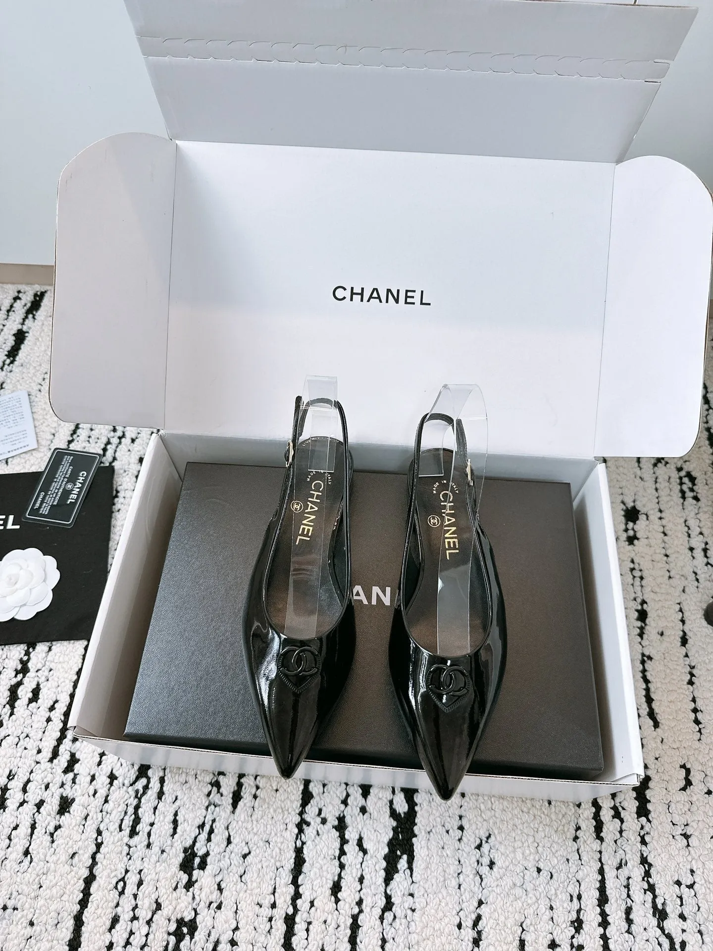 CC Slinback Flats In Black Glossy Lambskin 144671