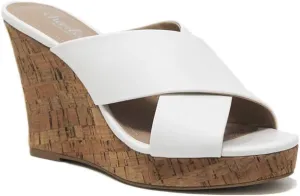 CHARLES BY CHARLES DAVID Wedge Heeled Sandals - Women's White Size 8.5 Modern Slingback Open Toe Wedge Heel Cork Sole Synthetic Sandals