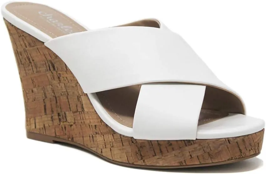 CHARLES BY CHARLES DAVID Wedge Heeled Sandals - Women's White Size 8.5 Modern Slingback Open Toe Wedge Heel Cork Sole Synthetic Sandals