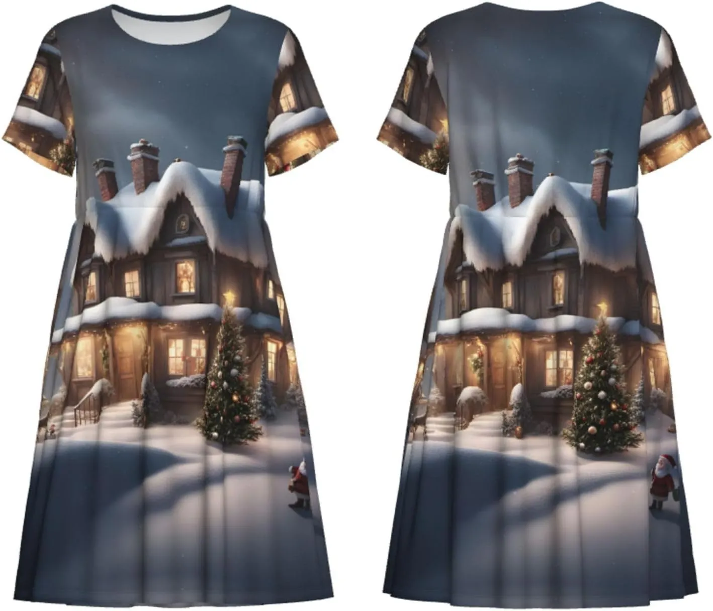 Christmas Village House Print Summer Dresses for Women,Casual Maxi Dress,for Easter and Beach Vacation