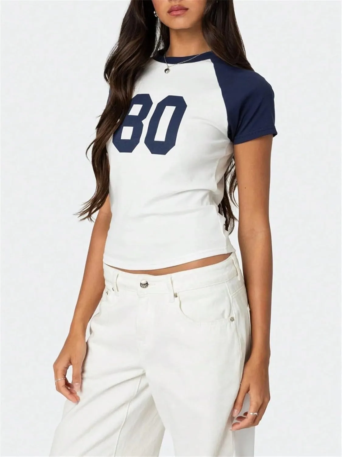 Cioatin Women Y2K Jersey 80s Graphic Raglan Short Sleeve Crop Tee Tops Crewneck Summer Slim Fit Going Out Baby Tshirt Girls
