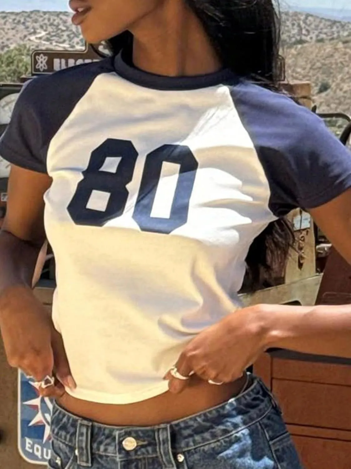 Cioatin Women Y2K Jersey 80s Graphic Raglan Short Sleeve Crop Tee Tops Crewneck Summer Slim Fit Going Out Baby Tshirt Girls