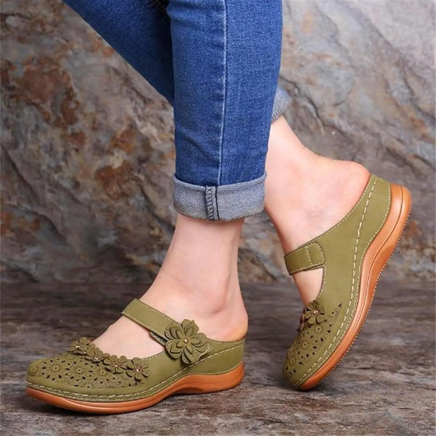 Clogs for Women Mules Shoes Comfortable Dressy Summer Closed Toe Wedge Sandals Fashion Hook and Loop Fastener Slipper Backless Low Wedge Slip On Shoes