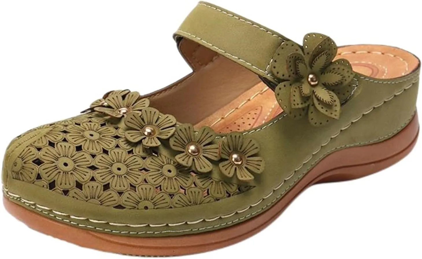 Clogs for Women Mules Shoes Comfortable Dressy Summer Closed Toe Wedge Sandals Fashion Hook and Loop Fastener Slipper Backless Low Wedge Slip On Shoes