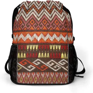 Colorful Thai Retro Drawstring Gym Backpack Sports Travel Daypack Sackpack Pockets String Cinch Bag for Men & Women