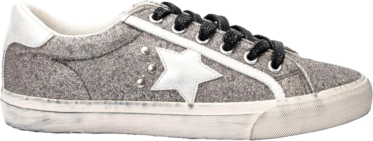 Corkys Footwear Hey Girl Womens Big Dipper Fashion Sneakers - Featuring a Star Patch on The Side with Stud Embellishments, Comfortable Insoles, and A Lace-up Design
