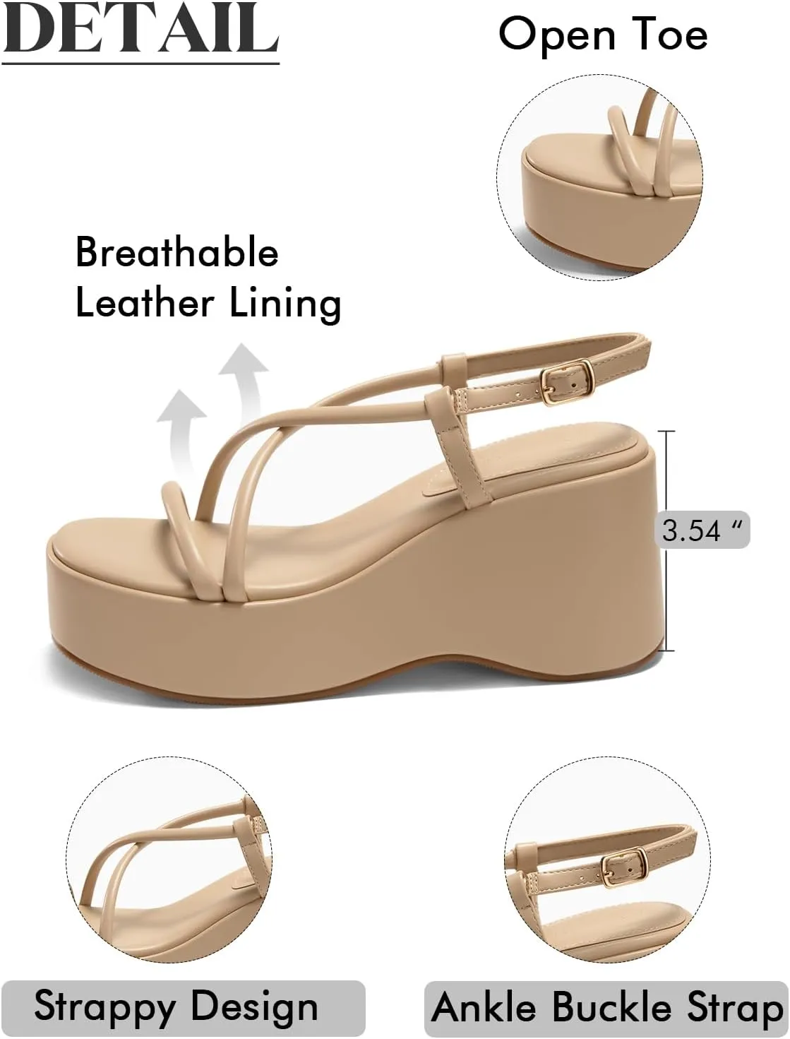Coutgo Womens Platform Wedge Heels Sandals Slingback Open Toe Ankle Strap Summer Dress Shoes