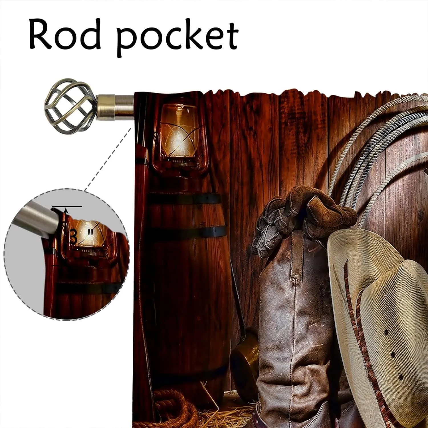 Cowboy Blackout Curtains for Home Decor,American Western Rodeo Cowboy Straw Hat Robe Boots Rod Pocket Thermal Insulated Drapes Darkening Window Curtain for Girls Boy Bedroom Living Room 42 x 63 Inch