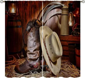 Cowboy Blackout Curtains for Home Decor,American Western Rodeo Cowboy Straw Hat Robe Boots Rod Pocket Thermal Insulated Drapes Darkening Window Curtain for Girls Boy Bedroom Living Room 42 x 63 Inch
