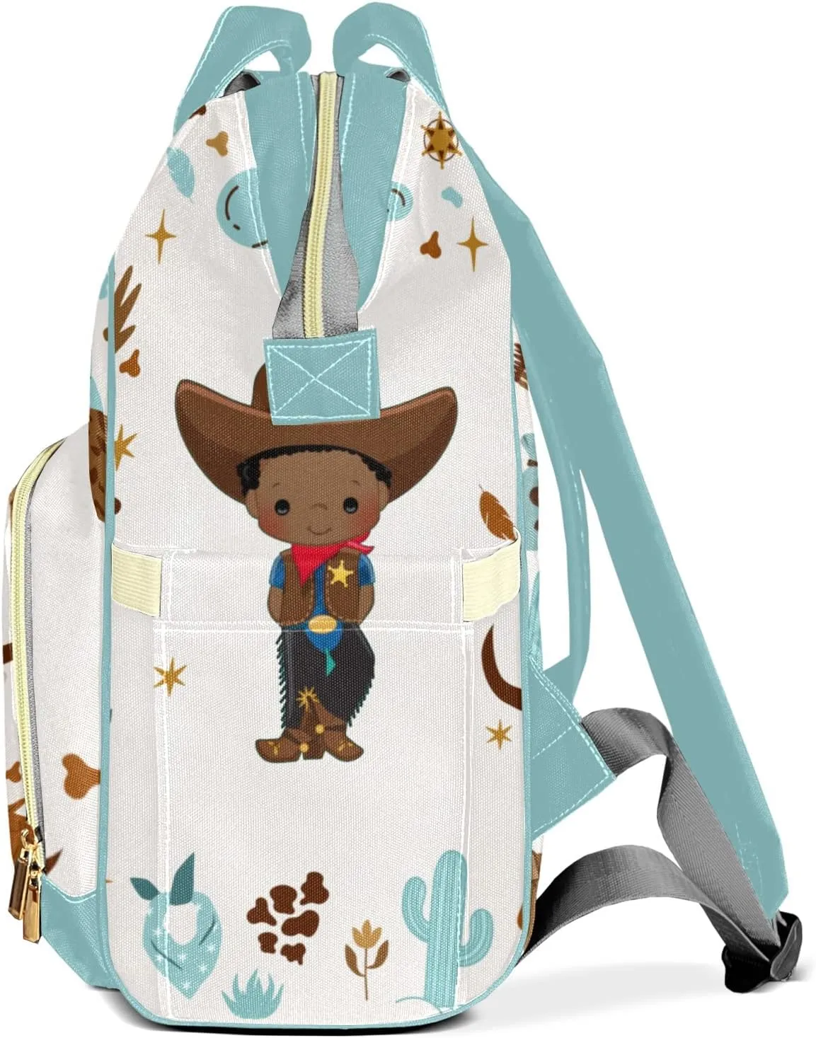 Cowboy Sunflower Hats Boots Personalized Large Capacity Diaper Bags,Custom Name Backpack Casual Daypack Bag Nappy Bag Gifts