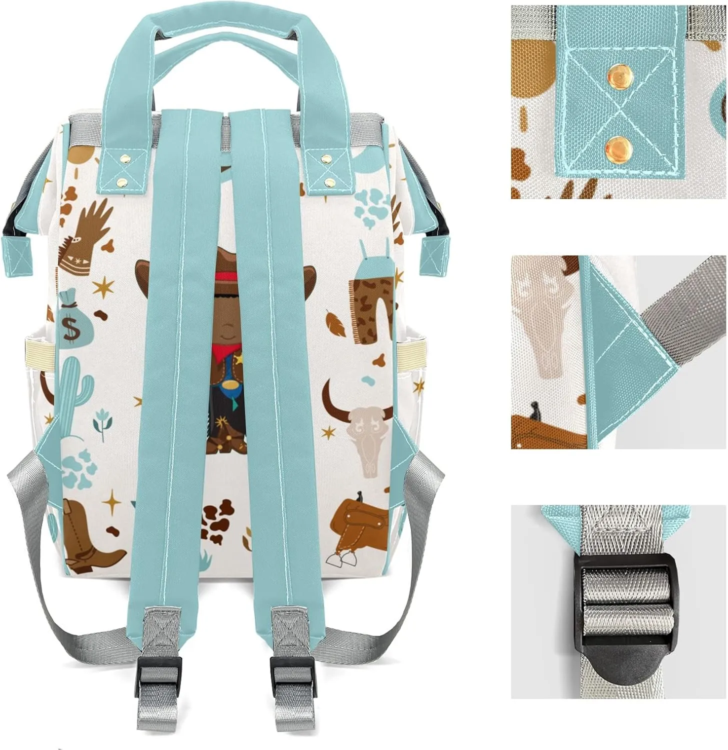 Cowboy Sunflower Hats Boots Personalized Large Capacity Diaper Bags,Custom Name Backpack Casual Daypack Bag Nappy Bag Gifts