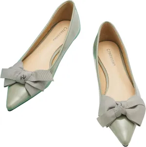 C.Paravano Pointy Bow Flats Women's Flats Comfortable Stylish Slip-On Shoes for Casual and Office（Light Green,Size 6.5
