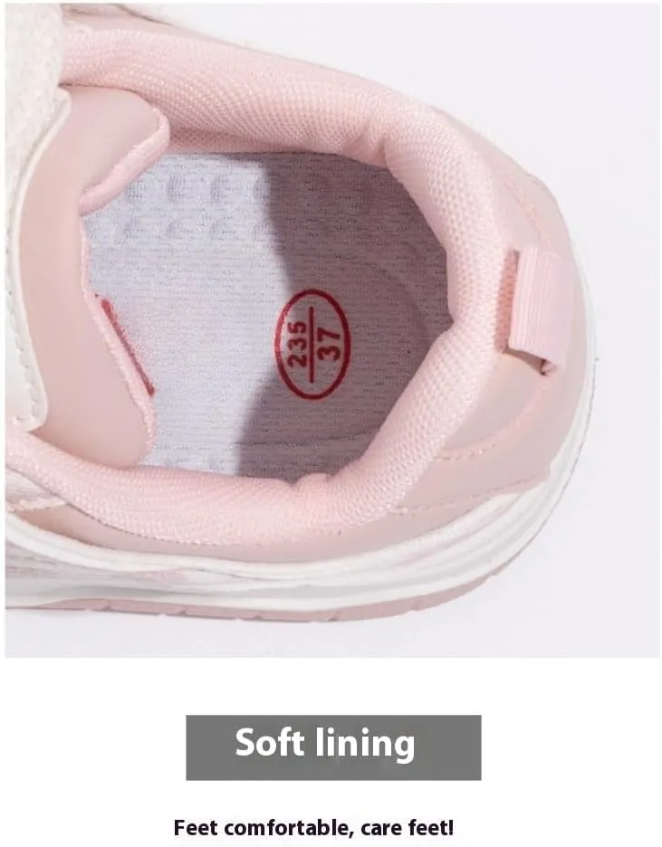 Creamy Chunky White Sneakers | Korean Campus Style Bread-Head Shoes with Pink Cute Print | Cloud Comfort Sole | Breathable Platform | Kawaii Preppy OOTD for Women Students