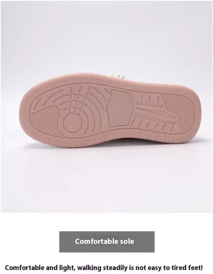 Creamy Chunky White Sneakers | Korean Campus Style Bread-Head Shoes with Pink Cute Print | Cloud Comfort Sole | Breathable Platform | Kawaii Preppy OOTD for Women Students