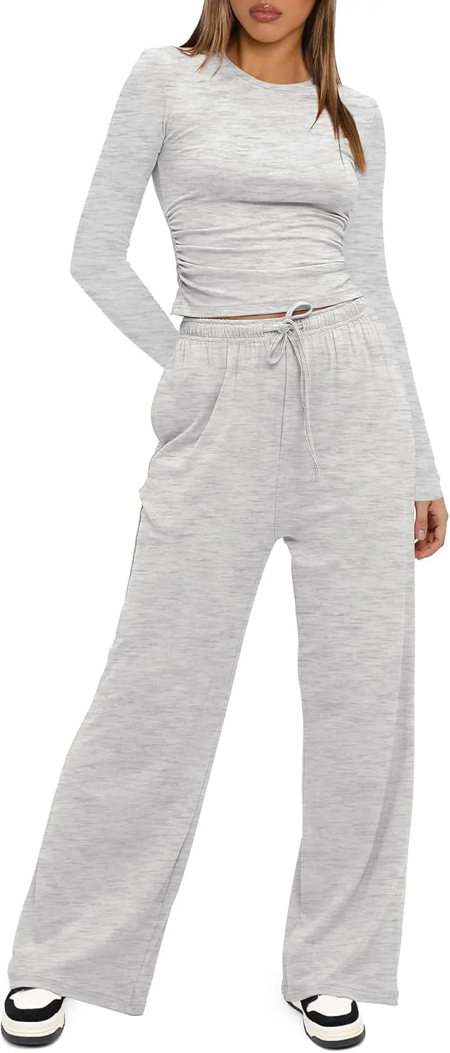 Darong Women's 2 Piece Sets Fall Outfits Long Sleeve Wide Leg Tracksuits Casual Lounge Set Matching Sets