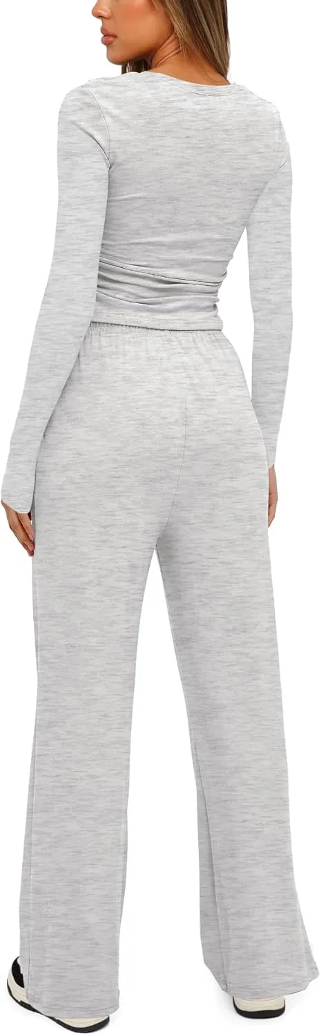 Darong Women's 2 Piece Sets Fall Outfits Long Sleeve Wide Leg Tracksuits Casual Lounge Set Matching Sets