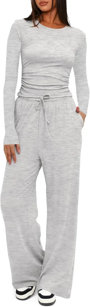 Darong Women's 2 Piece Sets Fall Outfits Long Sleeve Wide Leg Tracksuits Casual Lounge Set Matching Sets