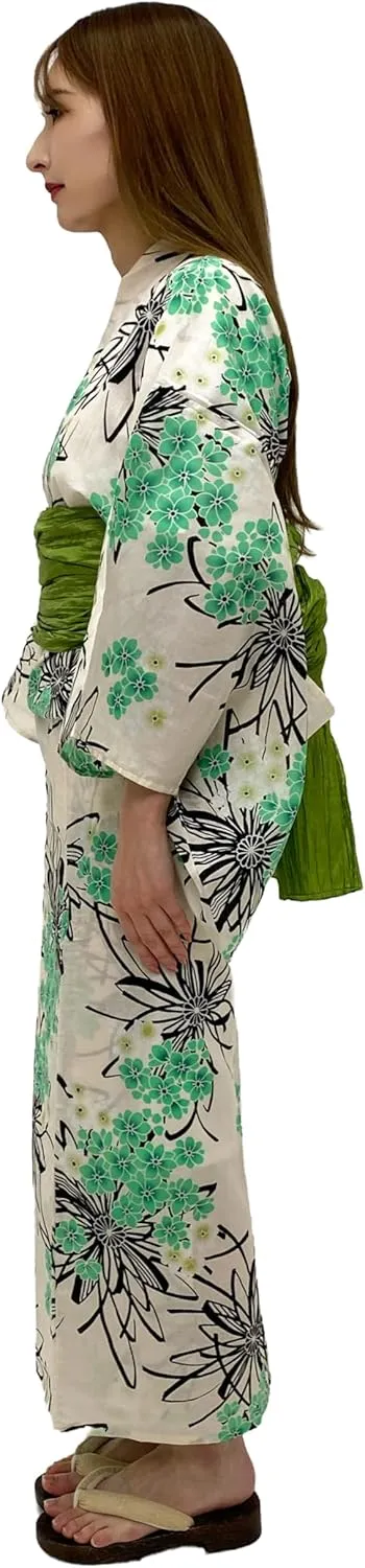 Dita ENSHU Traditional Cotton Women's Yukata Robe (japanese casual kimono) Easy Wearing (Yukata, Obi, Koshihimo) set3