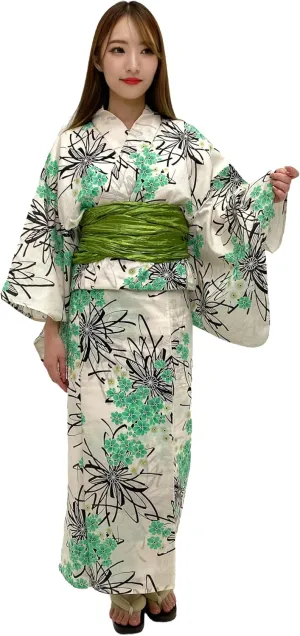 Dita ENSHU Traditional Cotton Women's Yukata Robe (japanese casual kimono) Easy Wearing (Yukata, Obi, Koshihimo) set3