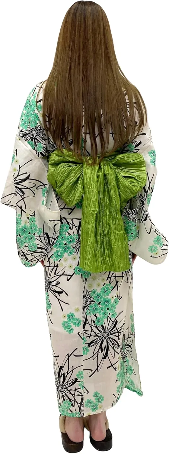 Dita ENSHU Traditional Cotton Women's Yukata Robe (japanese casual kimono) Easy Wearing (Yukata, Obi, Koshihimo) set3