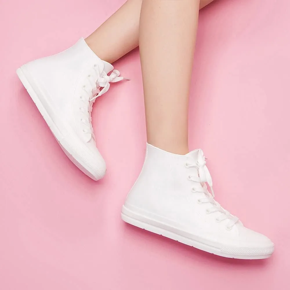 DKSUKO Women's Rain Boots Waterproof High Top Rain Shoes with Lace Up Anti-Slip Garden Shoes