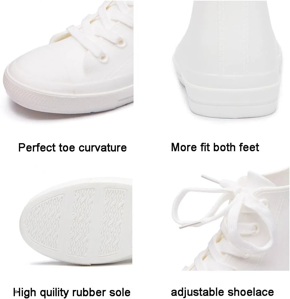 DKSUKO Women's Rain Boots Waterproof High Top Rain Shoes with Lace Up Anti-Slip Garden Shoes