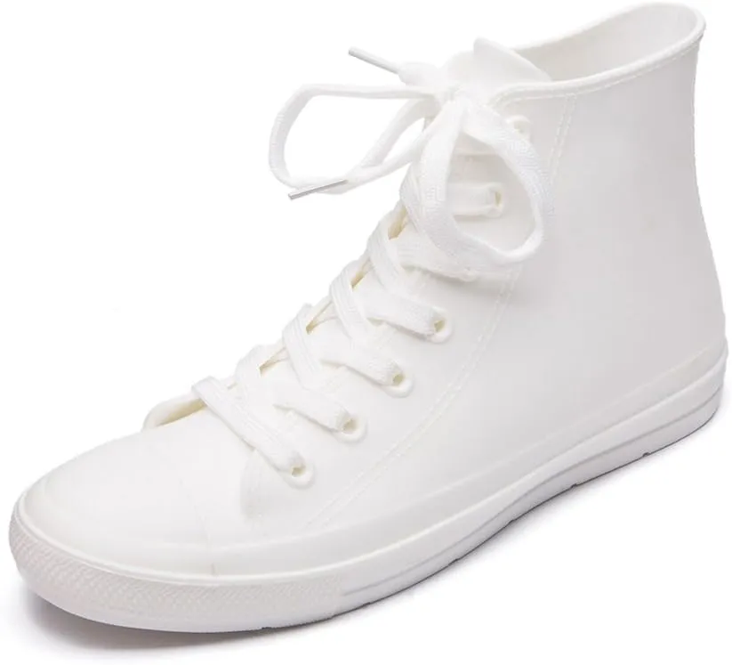 DKSUKO Women's Rain Boots Waterproof High Top Rain Shoes with Lace Up Anti-Slip Garden Shoes