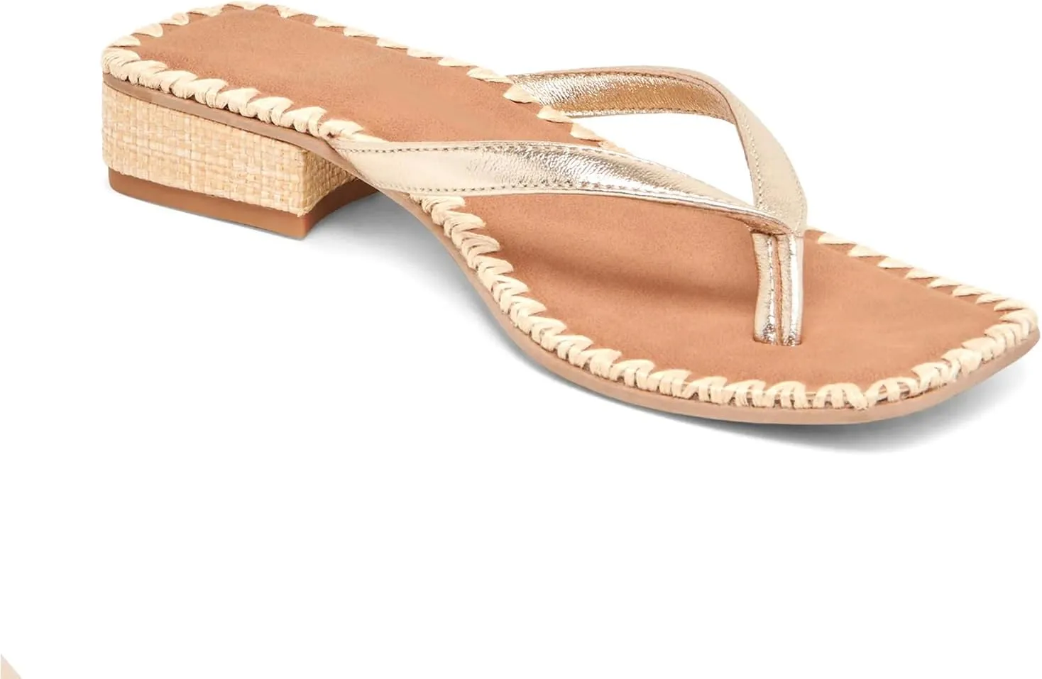 DOEYG Raffia Heels Sandals for Women Summer Beach Flip Flops Square Open Toe Flat Heeled Sandals Dressy Comfortable Slip on Thong Sandals