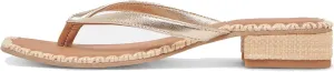 DOEYG Raffia Heels Sandals for Women Summer Beach Flip Flops Square Open Toe Flat Heeled Sandals Dressy Comfortable Slip on Thong Sandals