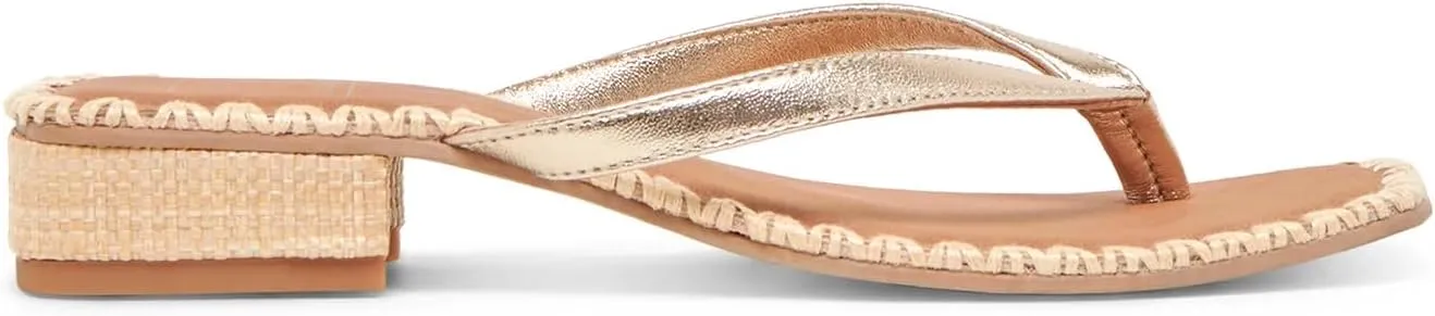 DOEYG Raffia Heels Sandals for Women Summer Beach Flip Flops Square Open Toe Flat Heeled Sandals Dressy Comfortable Slip on Thong Sandals