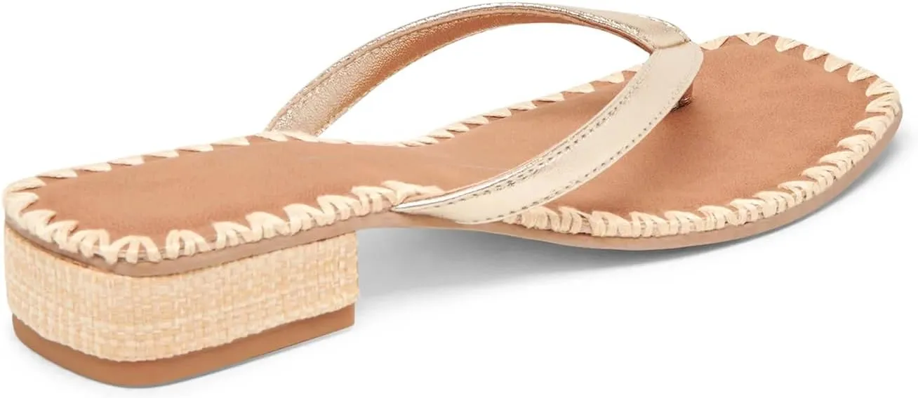 DOEYG Raffia Heels Sandals for Women Summer Beach Flip Flops Square Open Toe Flat Heeled Sandals Dressy Comfortable Slip on Thong Sandals