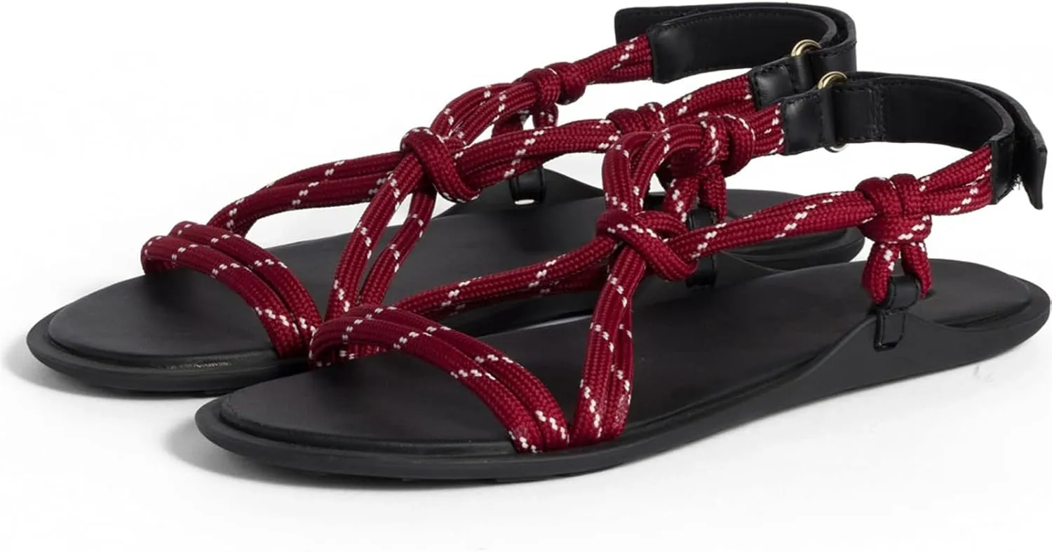 DOEYG Rope Flat Sandals for Women Beach Open Toe Thong Sandals Comfortable Dressy Summer Slip On Slide Sandals with Adjustable Buckle Strap