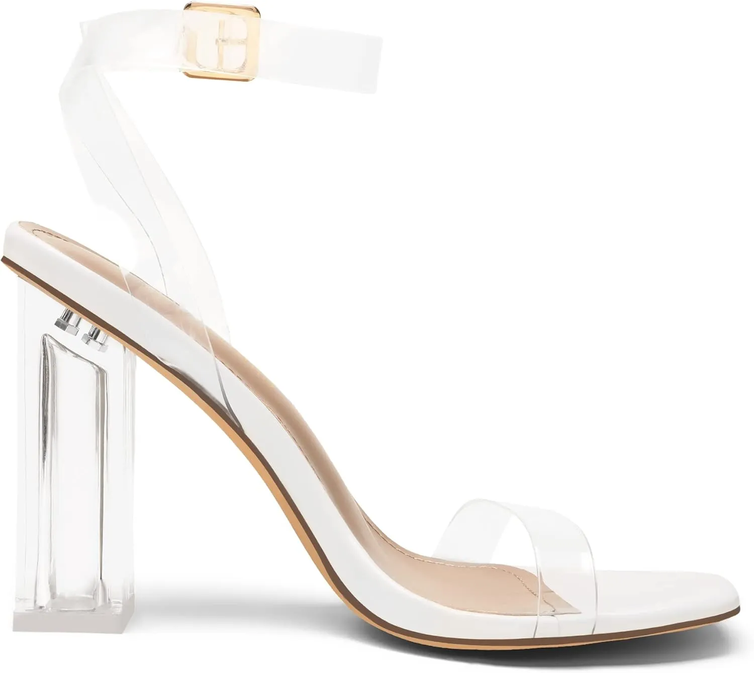 DREAM PAIRS Women's Chunky Clear High Heels Sandals, Rhinestone Ankle Strap Open Square Toe Block Heels Cute Sparkly Heels