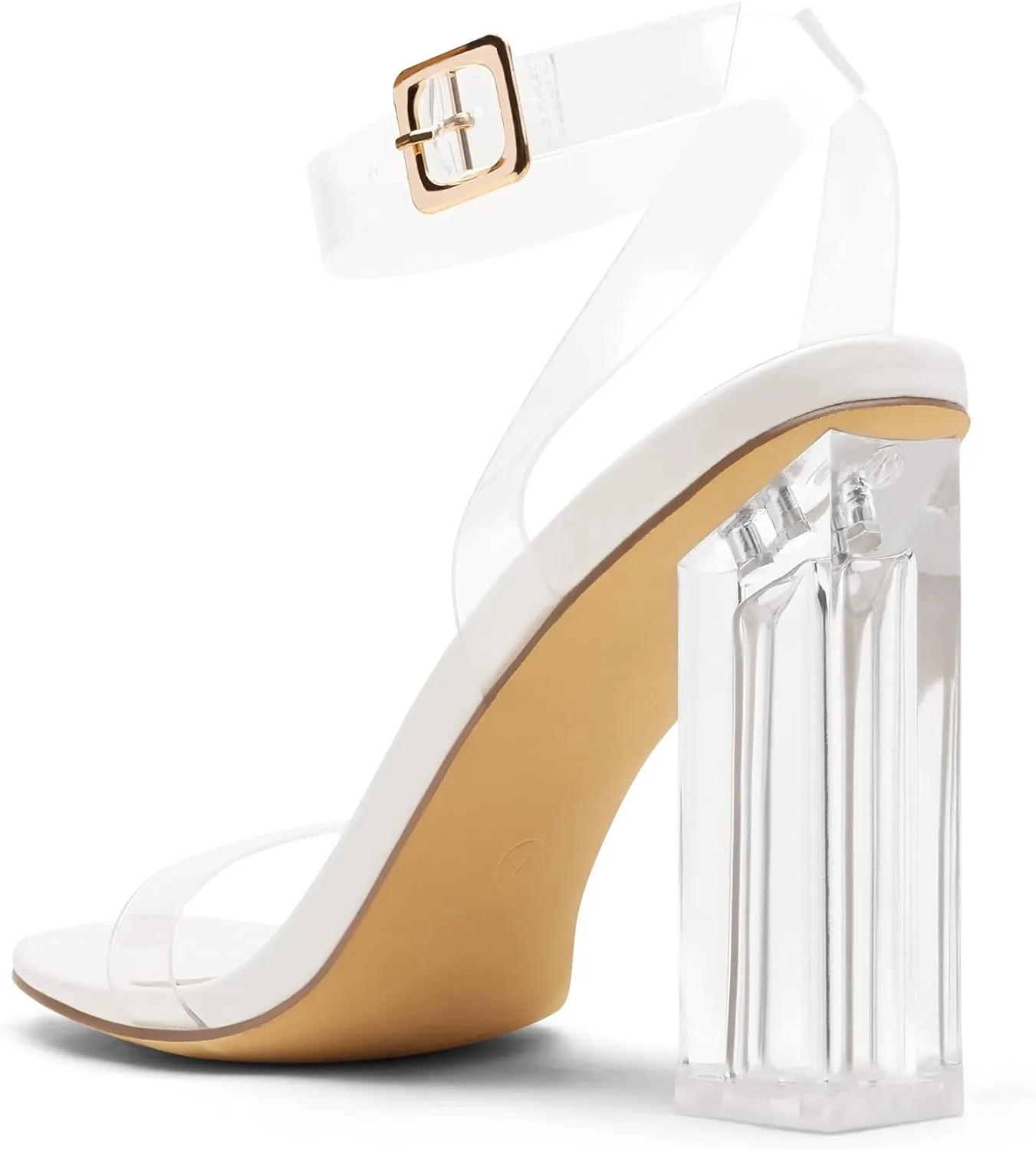 DREAM PAIRS Women's Chunky Clear High Heels Sandals, Rhinestone Ankle Strap Open Square Toe Block Heels Cute Sparkly Heels